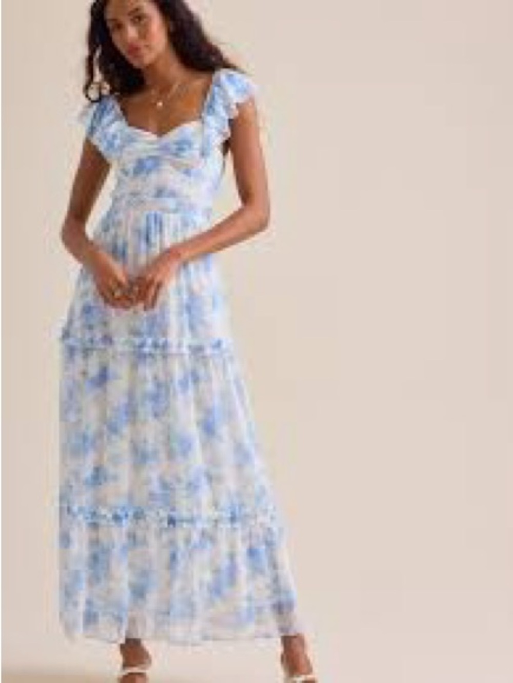 Altar’d State Lotte Blue Floral Maxi Dress Cottagecore Ruffle Strap Size Large - Picture 2 of 8